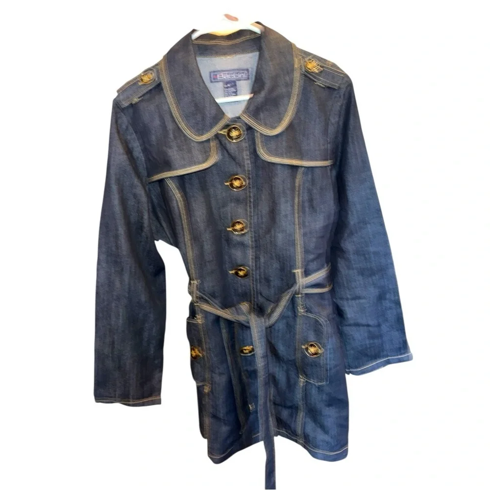 Baccini Denim Tie Waist Trench Coat XL - Picture 9 of 15